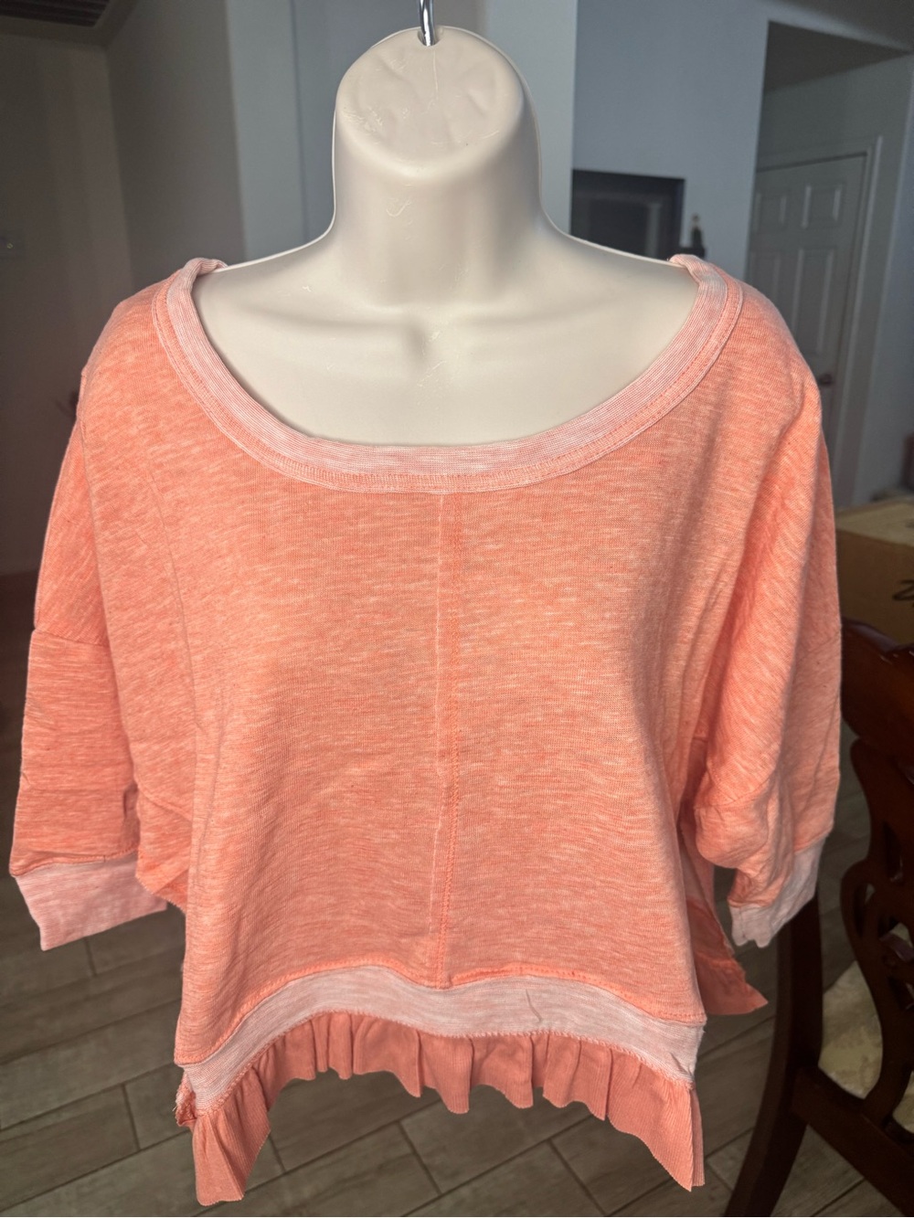 Poof! Peach Coral Short-Sleeve Pullover Sweatshirt